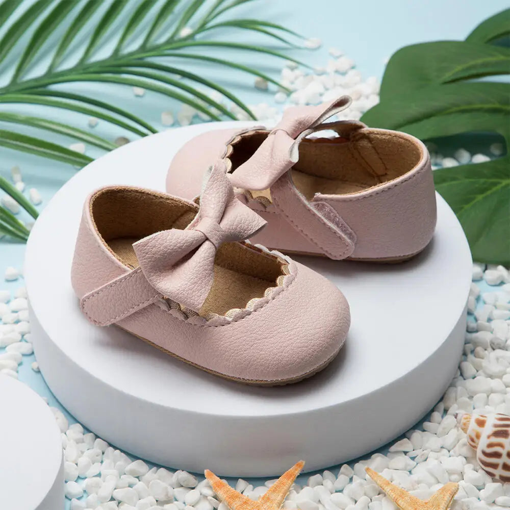 Retro Bow Baby Walking Shoes – Soft Sole Princess Style