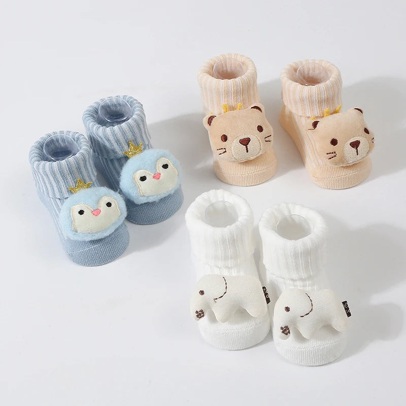 Cute Doll Cotton Baby Socks – Anti-Slip (0–6 Months)
