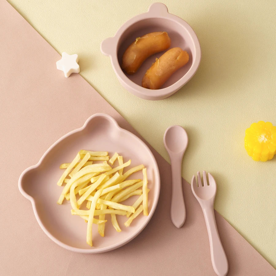 (Set of 4)Children Tableware Set - Baby Silicone Tableware