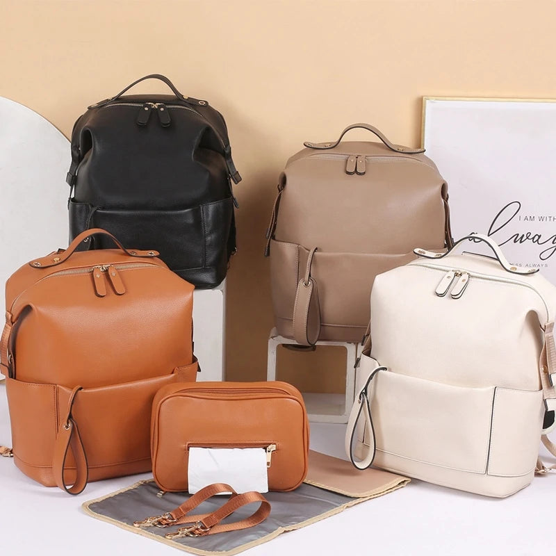 Multifunction Leather Baby Changing Bag Large Capacity
