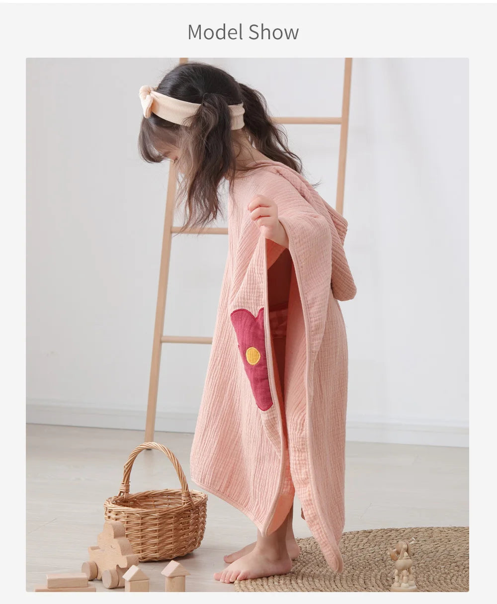 Muslin Baby Hooded Poncho Towel Children's Hooded Bath Towel Soft Kids Beach Bathing Stuff Infant Washcloth