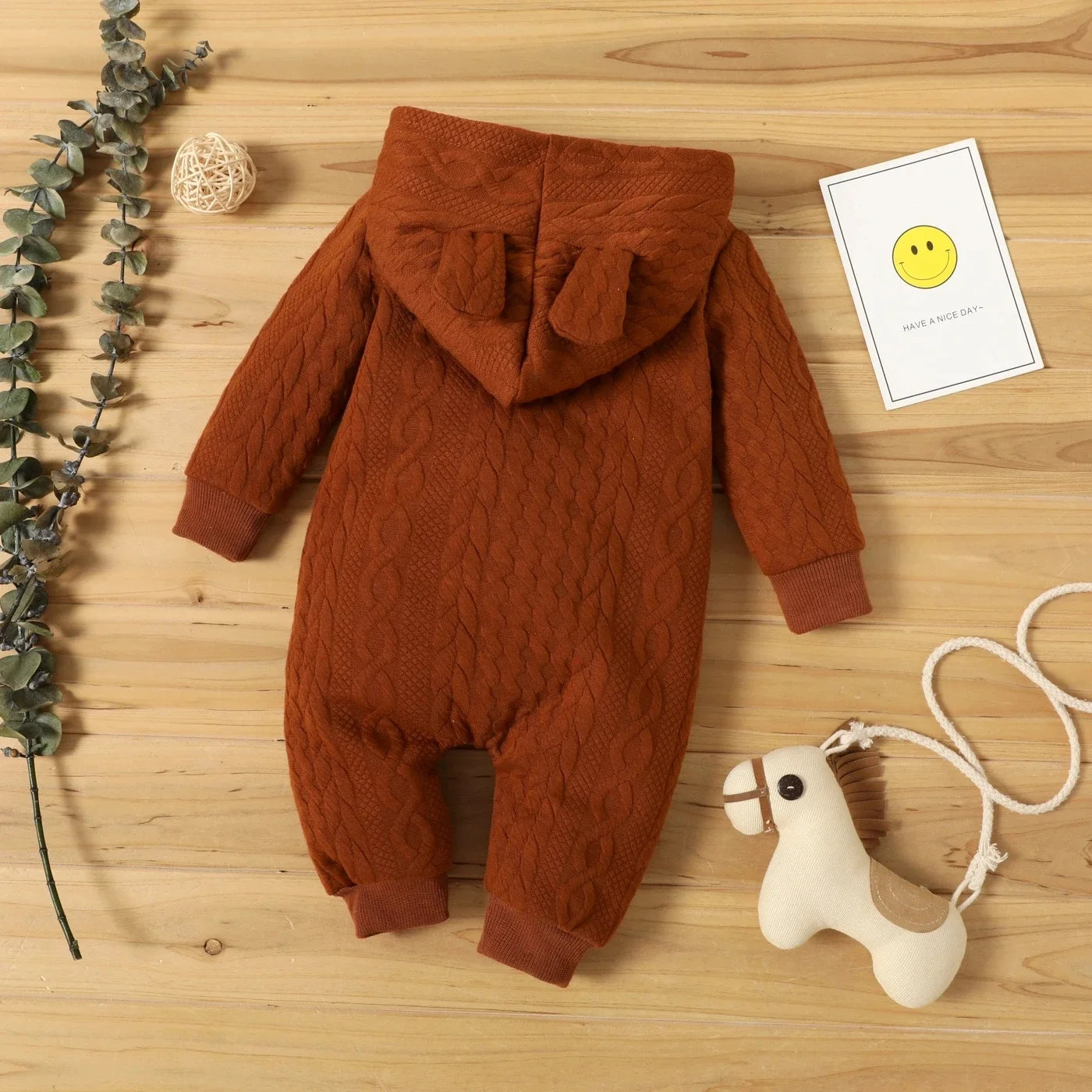 0-18 Month Newborn Baby Romper Boys Girls Cute Ears Solid Hooded Long Sleeve Baby Bodysuit Clothes Infant Autumn&Winter Costumes