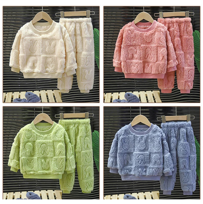 Childrens Pajama Set Warm Autumn and Winter Boys and GirlsThick Home Clothes Baby Plush Clothes KidsClothes