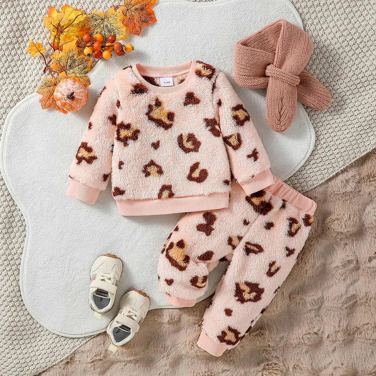 2024 New Style 6M-3Y Baby Unisex 2-piece Infant/Toddler Winter Cute Little Bear Plush Sweater Pants Casual Set