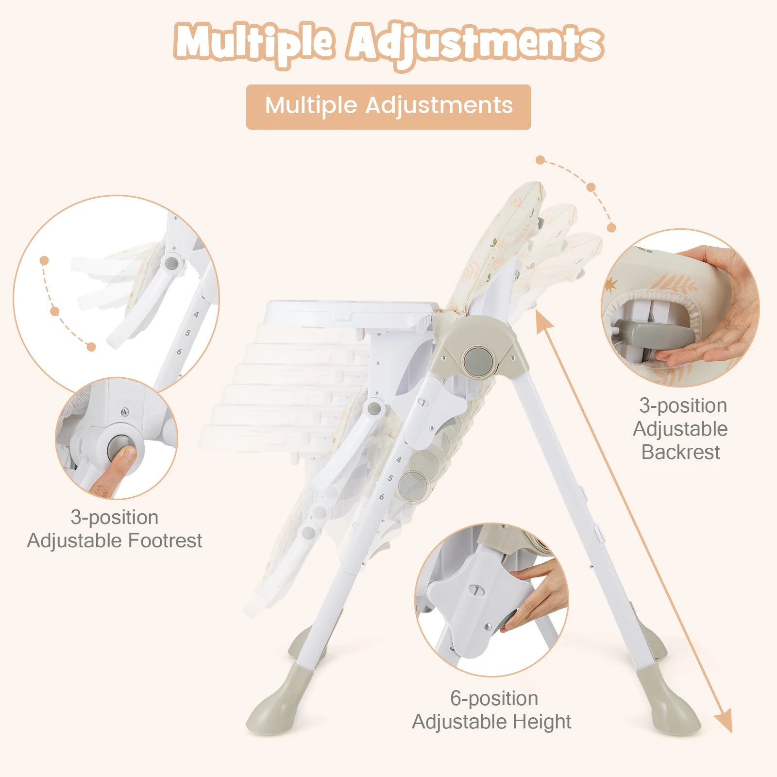 GOFLAME Folding Baby Highchair with Recline, Tray & Footrest