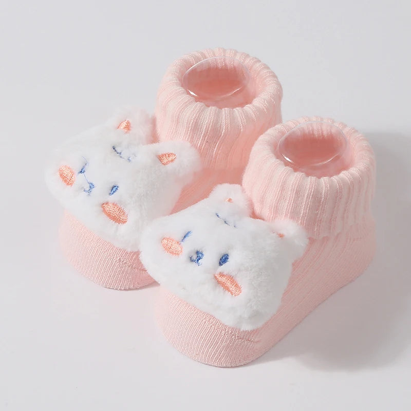 Cute Doll Cotton Baby Socks – Anti-Slip (0–6 Months)