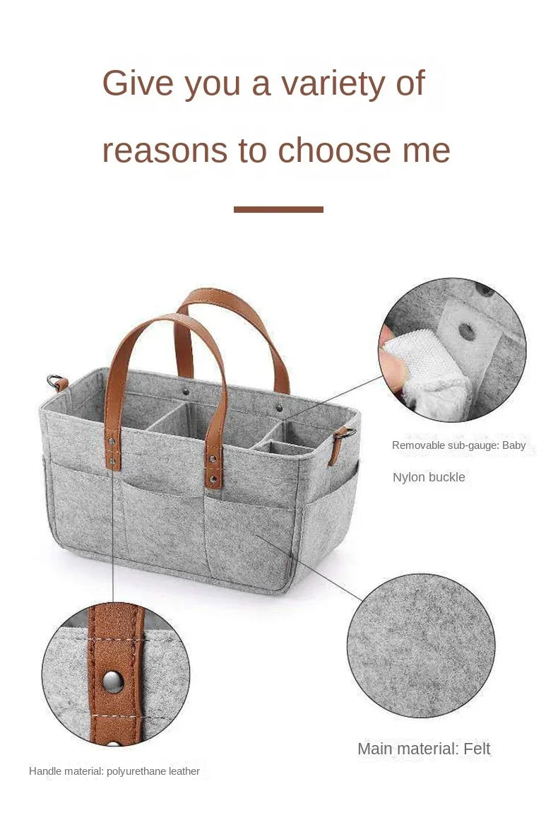 Baby Felt Storage Nursery Organizer Basket Infant Diaper Bag with Handle Caddy Changing Nappy Kids Storage Carrier Large Pocket