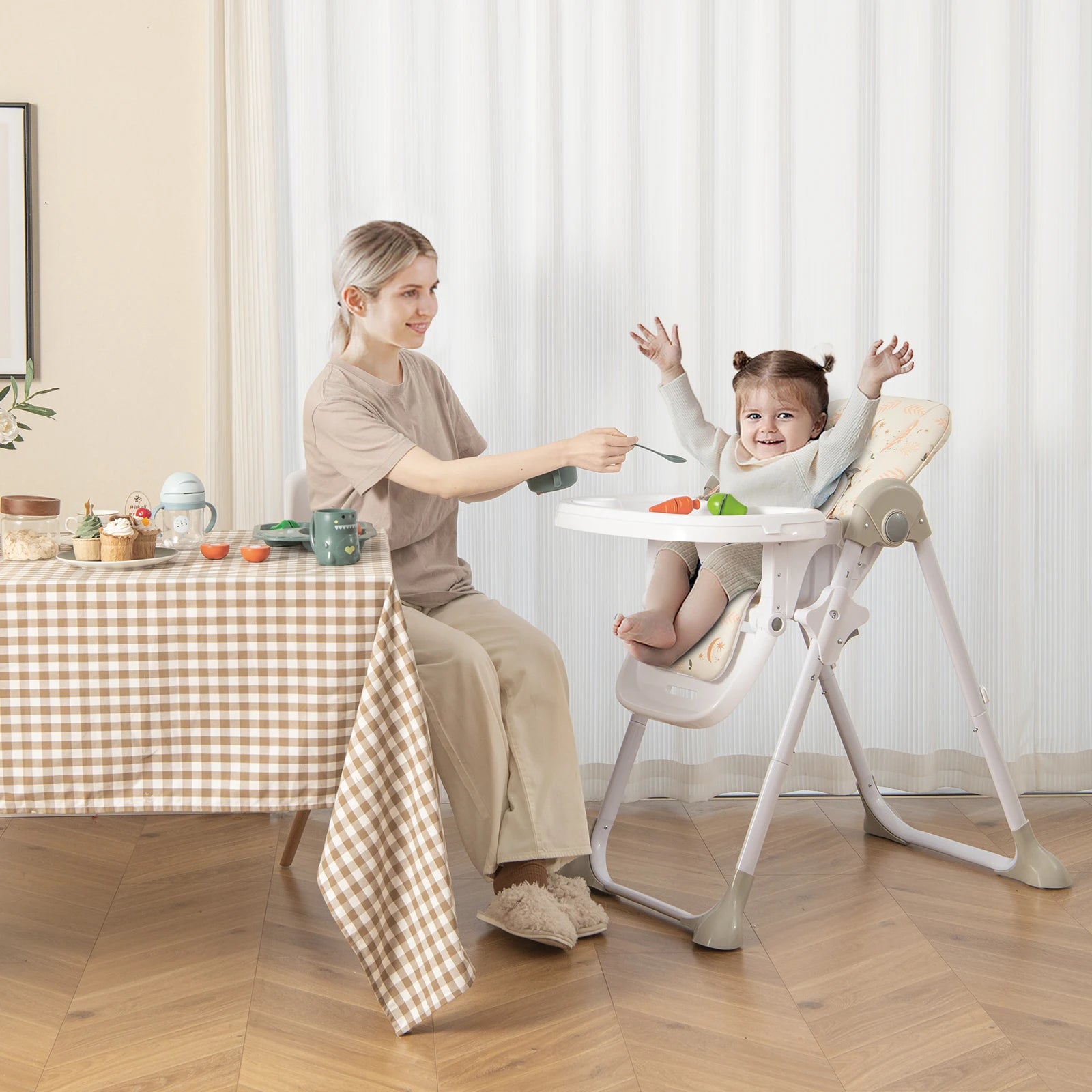 GOFLAME Folding Baby Highchair with Recline, Tray & Footrest