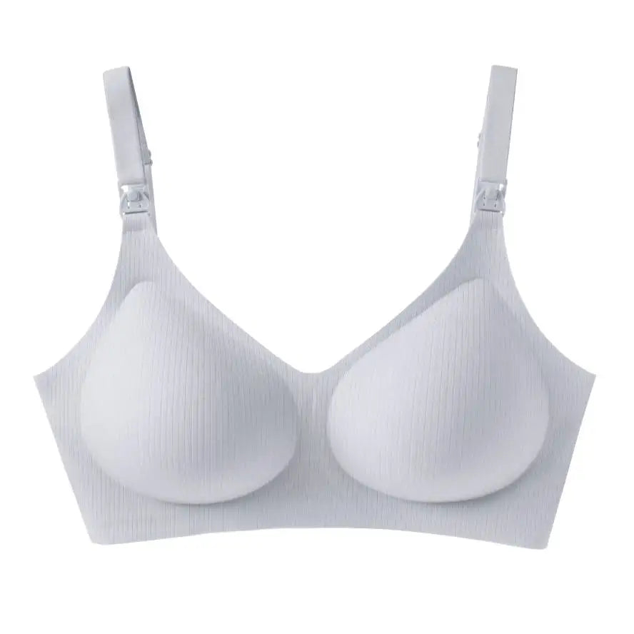 New Women'S Maternity Bra With Front Opening Solid Color Seamless Comfort Stripes V-Neck Jelly Style Nursing Bra