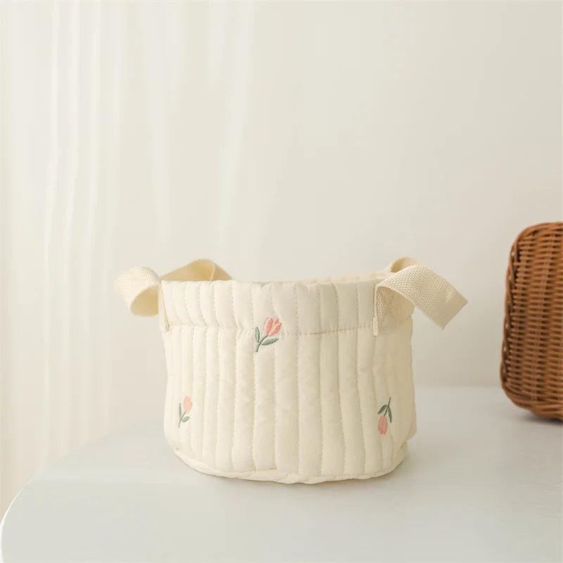 Baby Diaper Storage Bag Toys Blocks Organizer Bag Bedding Mother Tote Bottle Olives Quilted Embroidery Portable Bucket Bags