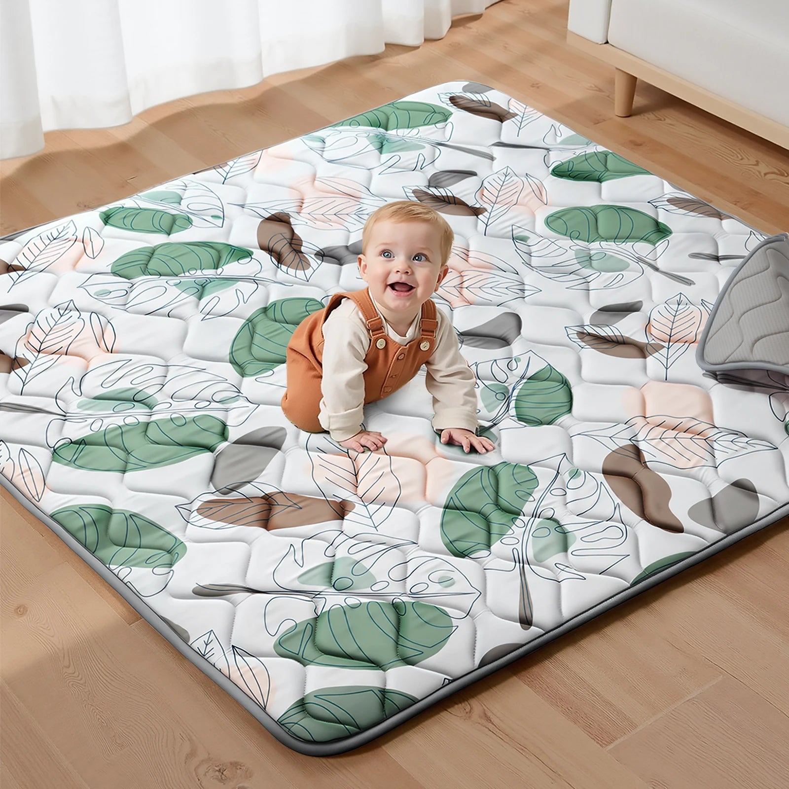 Baby Play Mats, Crawling Playpen Mat, Thicken Soft Padding Foam Playmat Foldable Crawling Mats, Non-Slip & Machine Washable ki
