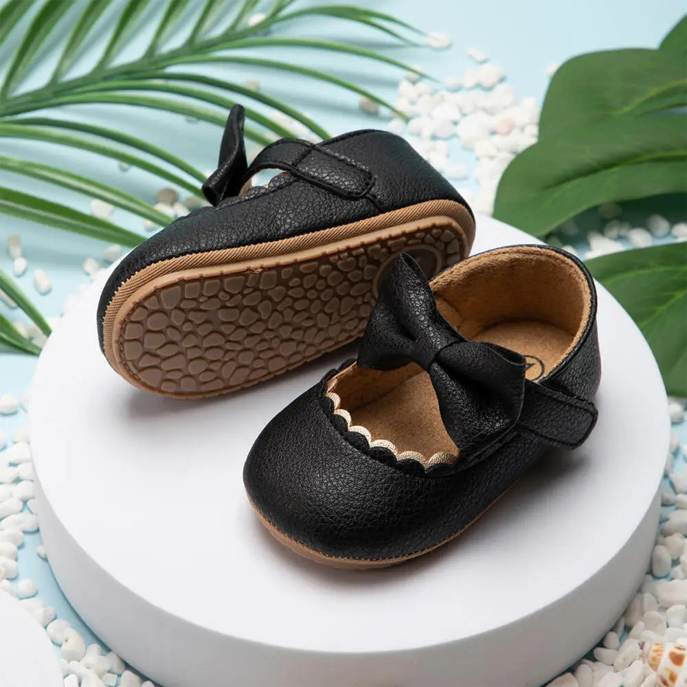 Retro Bow Baby Walking Shoes – Soft Sole Princess Style