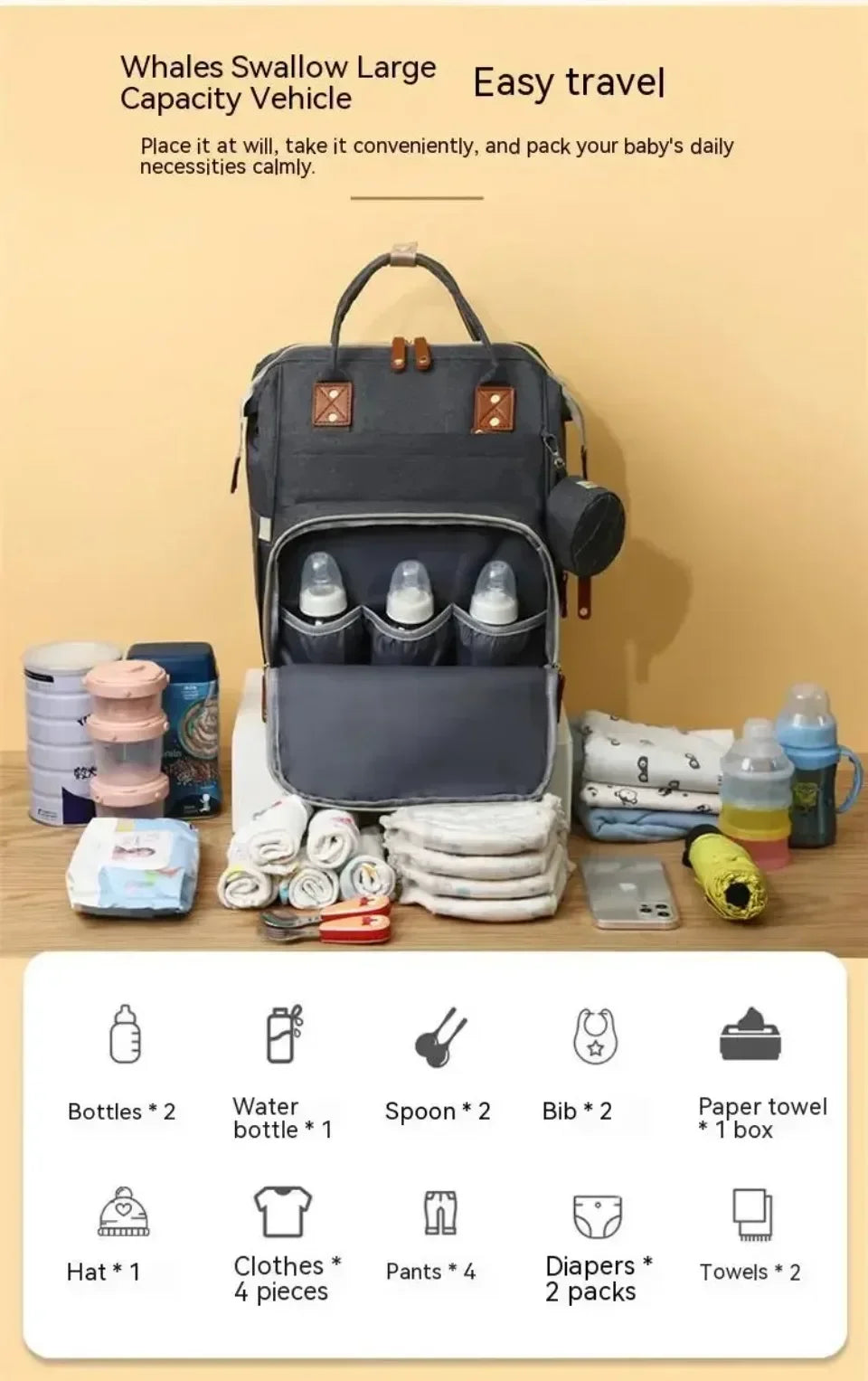 Baby diaper backpack toddler diaper backpack with diaper changing pad mom and dad travel large capacity backpack baby bag