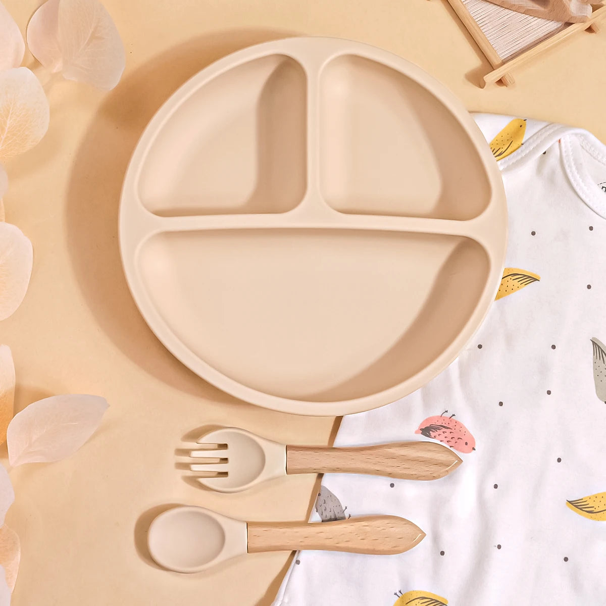 3PCS Silicone Baby Feeding Set with Bib – BPA-Free Toddler Tableware