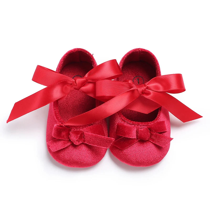 Red Bow Princess Baby Shoes – Anti-Slip Walking (Spring/Autumn)