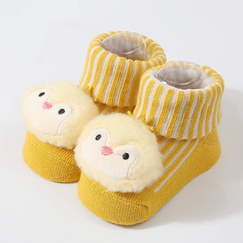 Cute Doll Cotton Baby Socks – Anti-Slip (0–6 Months)