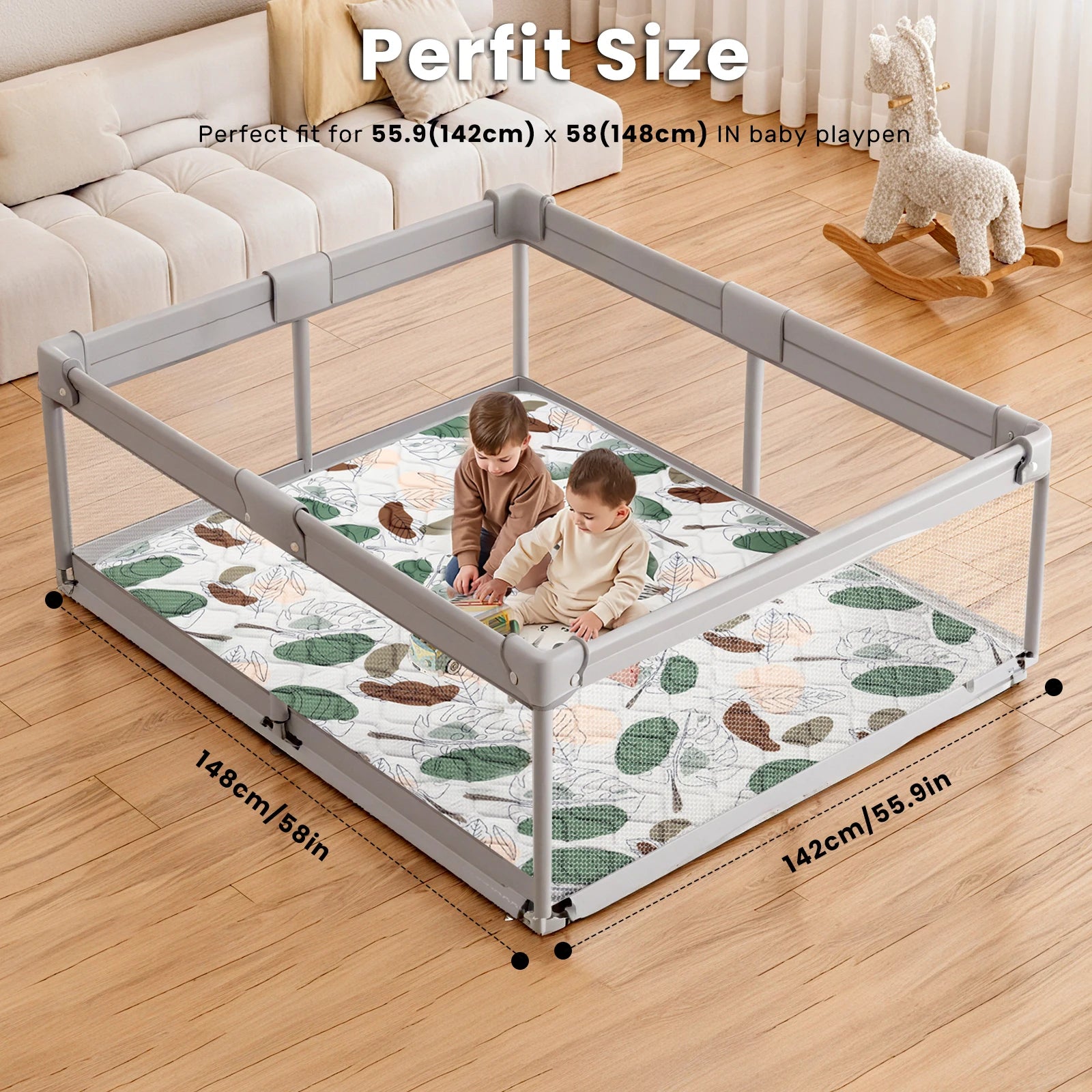 Baby Play Mats, Crawling Playpen Mat, Thicken Soft Padding Foam Playmat Foldable Crawling Mats, Non-Slip & Machine Washable ki