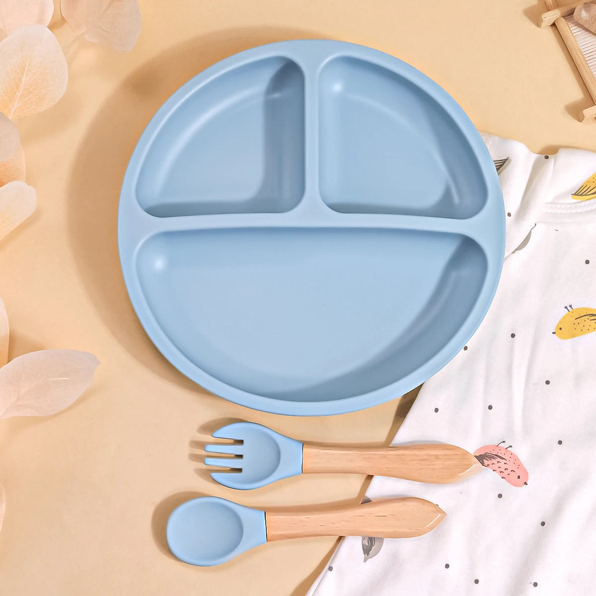 3PCS Silicone Baby Feeding Set with Bib – BPA-Free Toddler Tableware