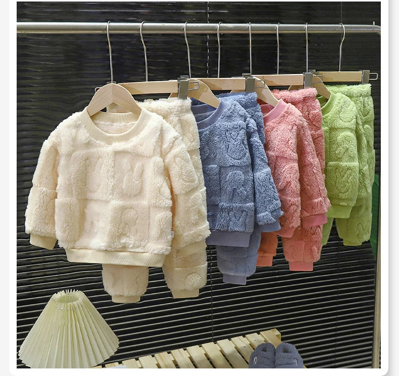 Childrens Pajama Set Warm Autumn and Winter Boys and GirlsThick Home Clothes Baby Plush Clothes KidsClothes