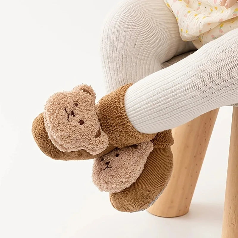 Thick Cotton Baby Socks with Cartoon Bear – Warm & Non-Slip