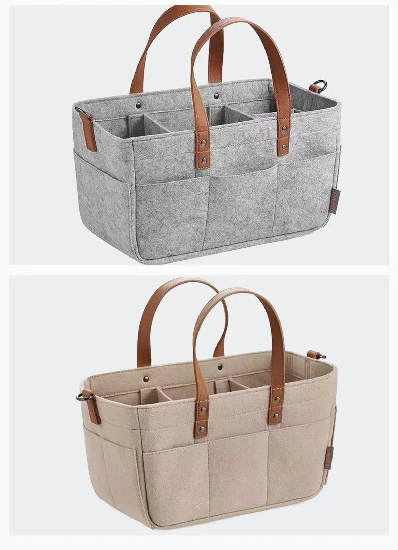 Baby Felt Storage Nursery Organizer Basket Infant Diaper Bag with Handle Caddy Changing Nappy Kids Storage Carrier Large Pocket