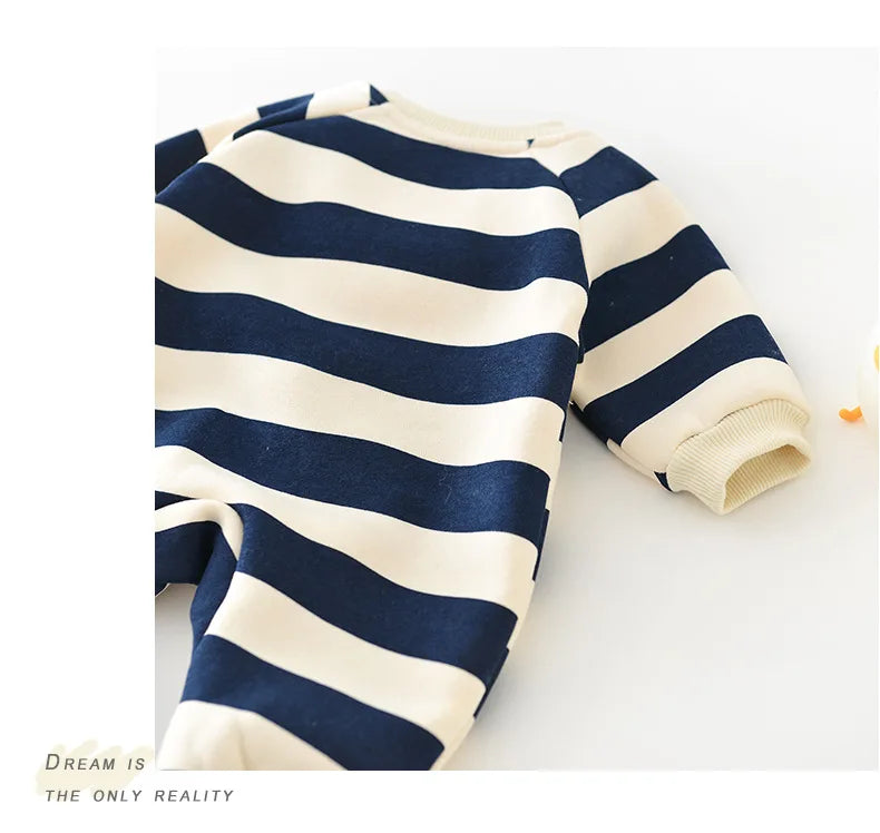 MILANCEL Thicken Lining Boys Baby Rompers Striped Cartoon Girls Jumpsuits Bear Outfit