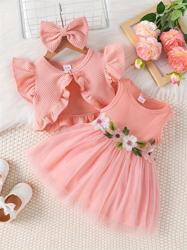 2024 Baby Girl Lace Mesh Summer Dress – Sleeveless Floral Vest