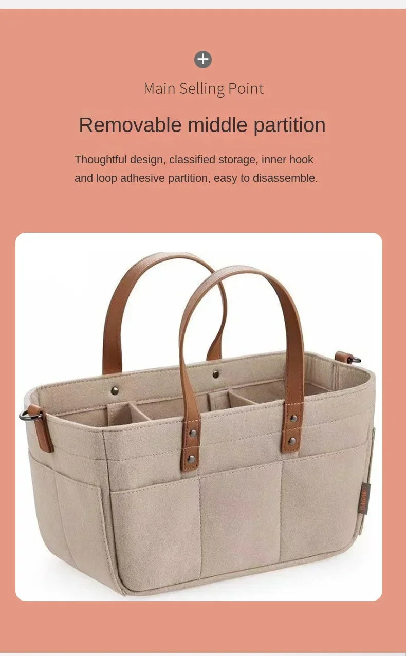 Baby Felt Storage Nursery Organizer Basket Infant Diaper Bag with Handle Caddy Changing Nappy Kids Storage Carrier Large Pocket