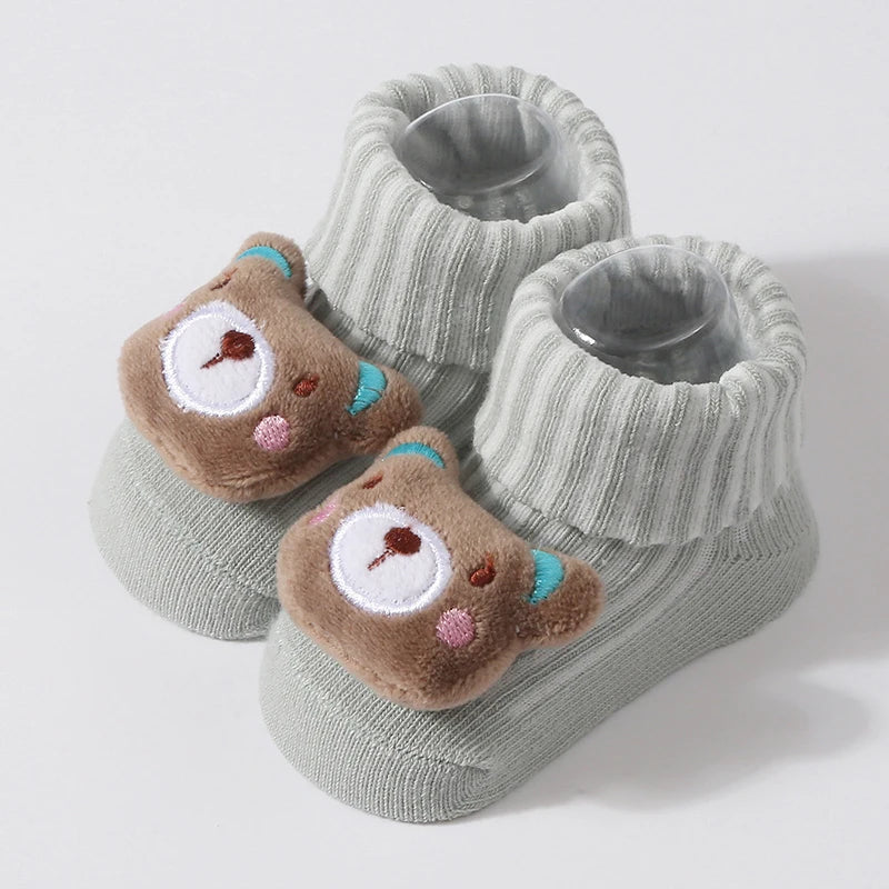 Cute Doll Cotton Baby Socks – Anti-Slip (0–6 Months)