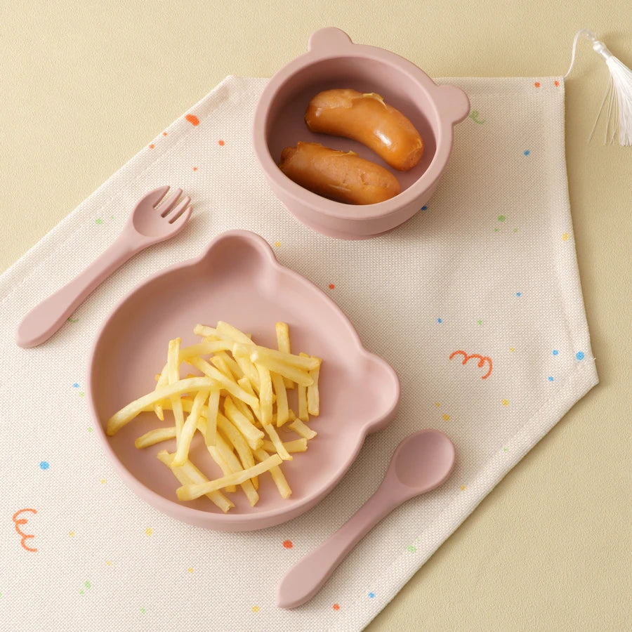 (Set of 4)Children Tableware Set - Baby Silicone Tableware