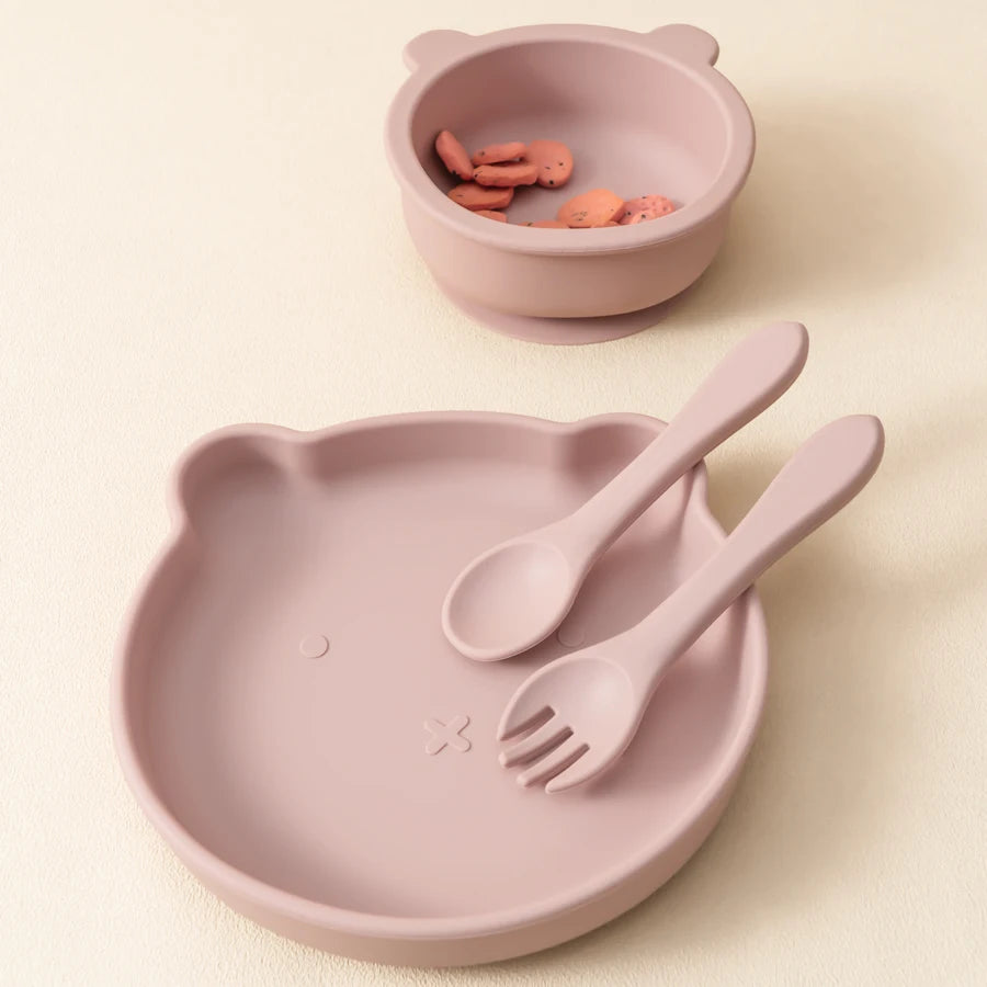 (Set of 4)Children Tableware Set - Baby Silicone Tableware