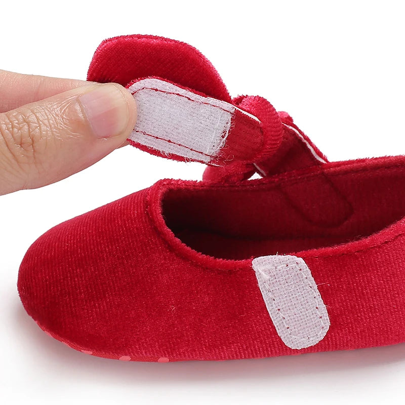 Red Bow Princess Baby Shoes – Anti-Slip Walking (Spring/Autumn)