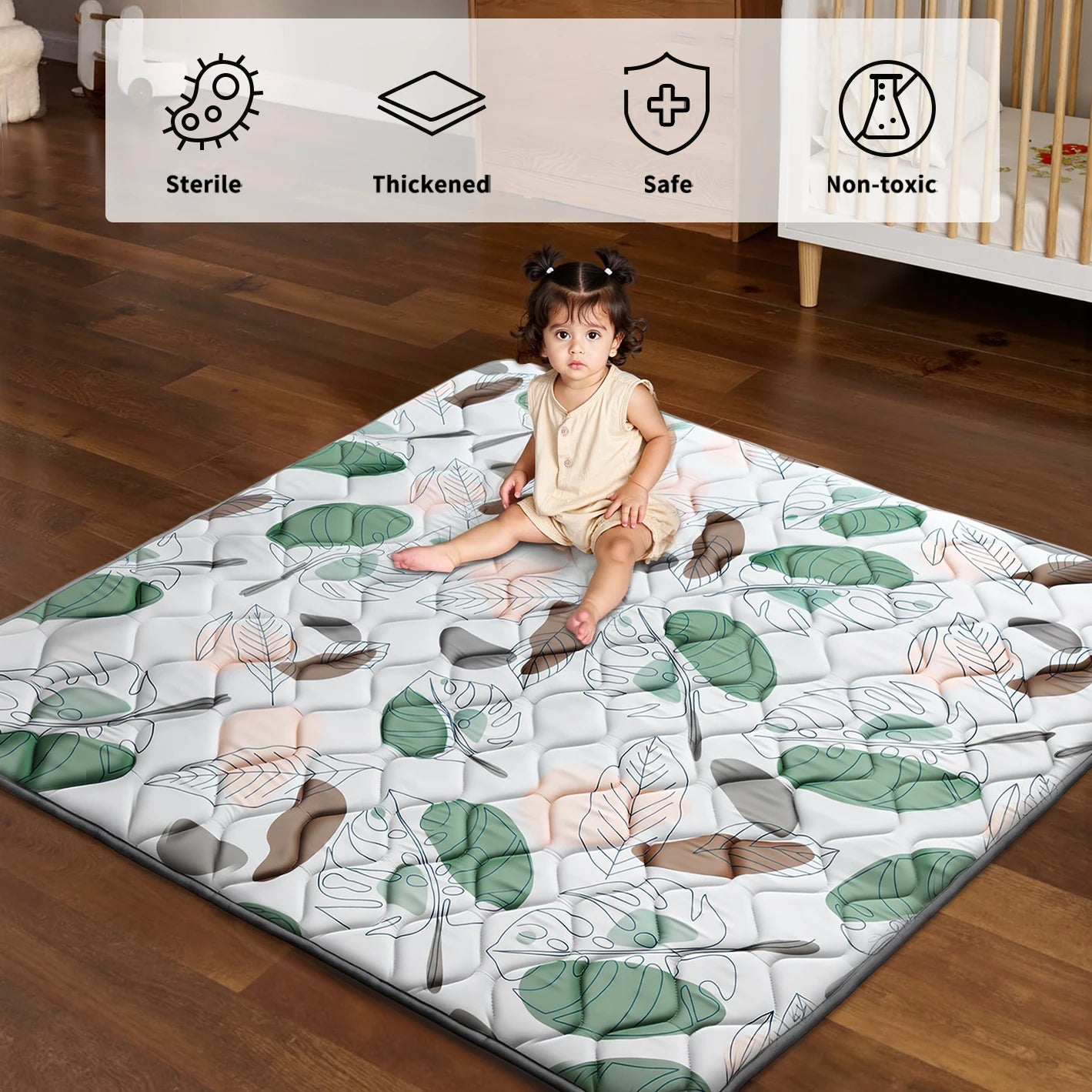 Baby Play Mats, Crawling Playpen Mat, Thicken Soft Padding Foam Playmat Foldable Crawling Mats, Non-Slip & Machine Washable ki