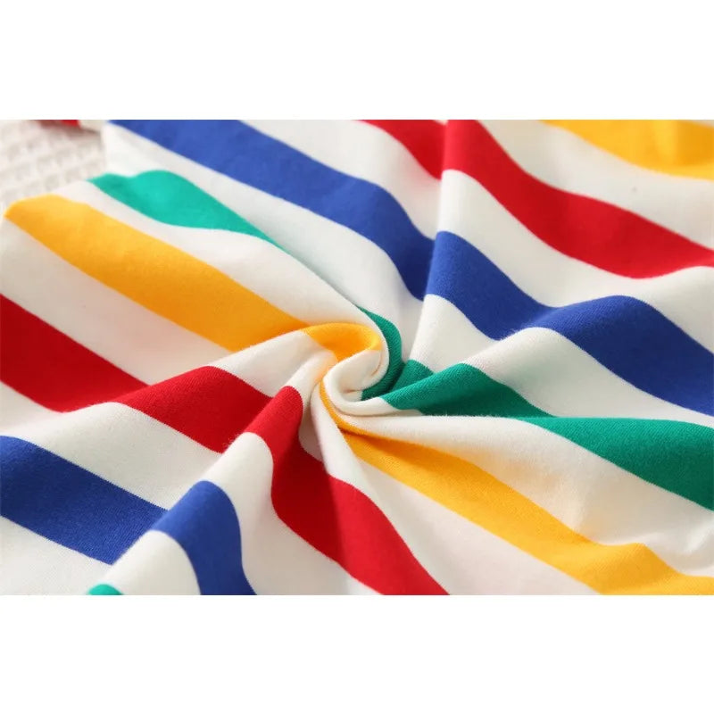 Summer Baby Boys Solid Color Short Sleeve Tracksuits Rainbow Striped Thin Tees Suits Dinosaur Strappy Shorts Little Girl Outfits