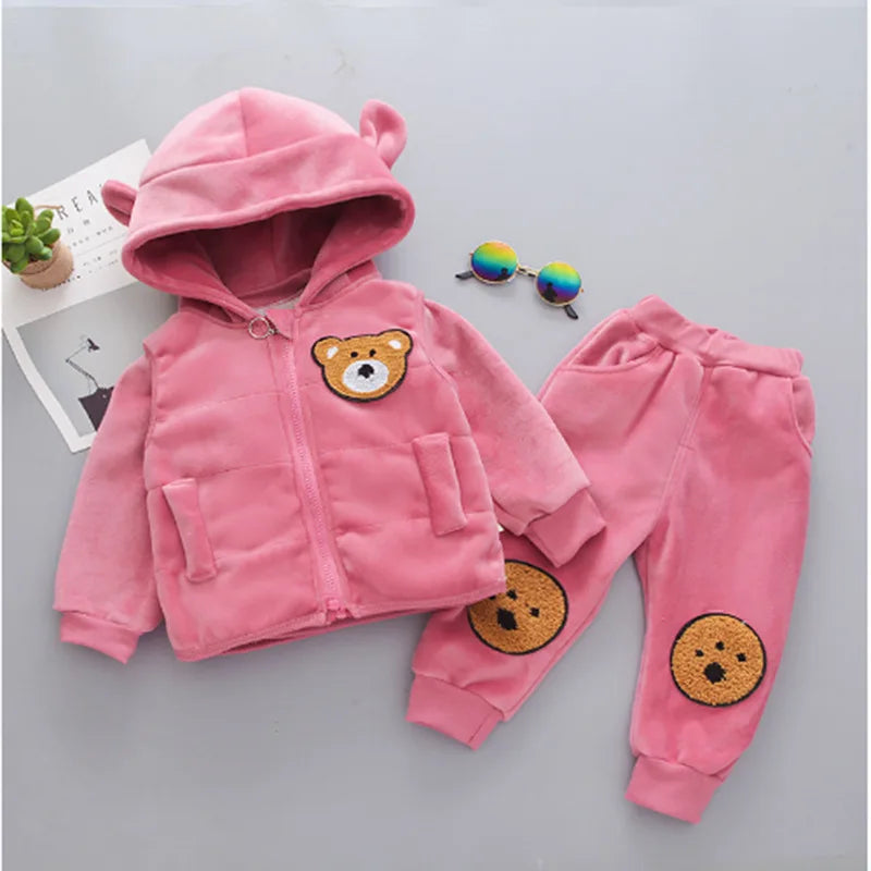 Children's Autumn and Winter Set 2024 Boys and Girls Cartoon Plush Coat+Hooded Vest+Pants Set Baby Warm Three Piece Set 0-4Y