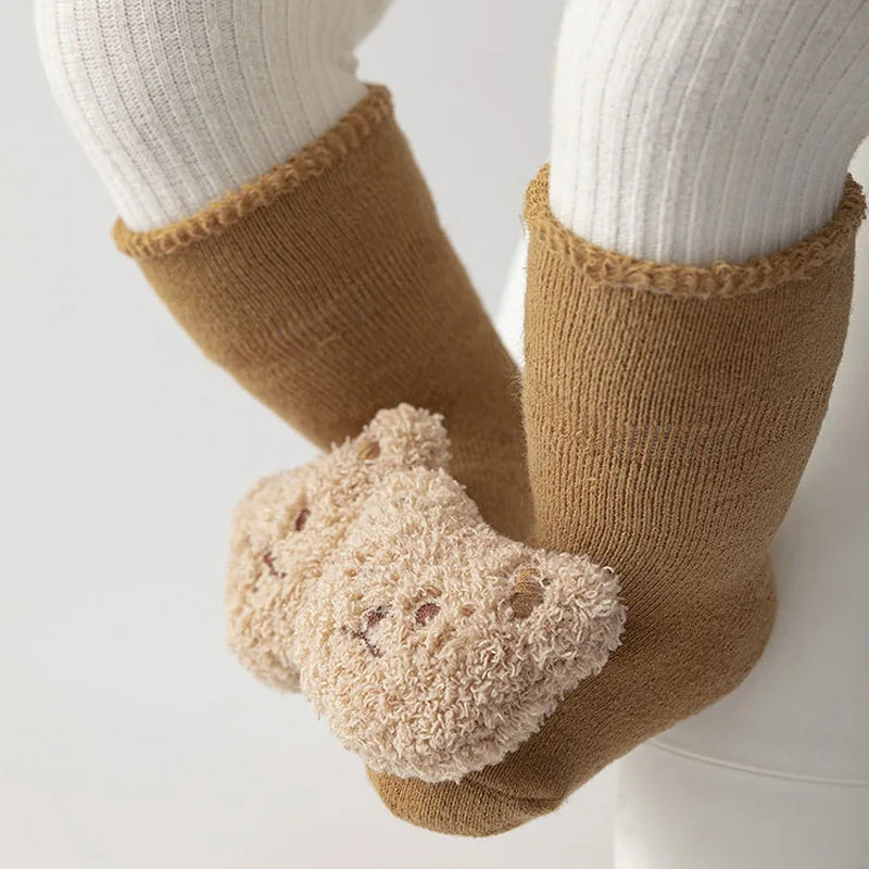 Thick Cotton Baby Socks with Cartoon Bear – Warm & Non-Slip