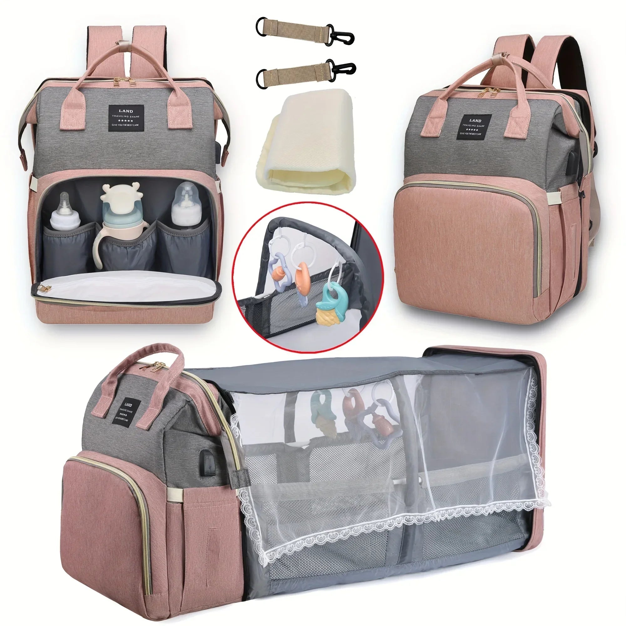 Foldable Mommy Backpack with Crib Bed & Large Storage