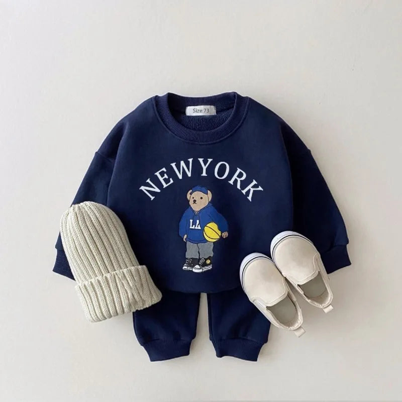 Baby Boy Girl Clothing Sets Children Bear Pullover Sweatshirts + Simple Solid Cotton Sports Pants 2pc Kids Clothes Boy New Suit