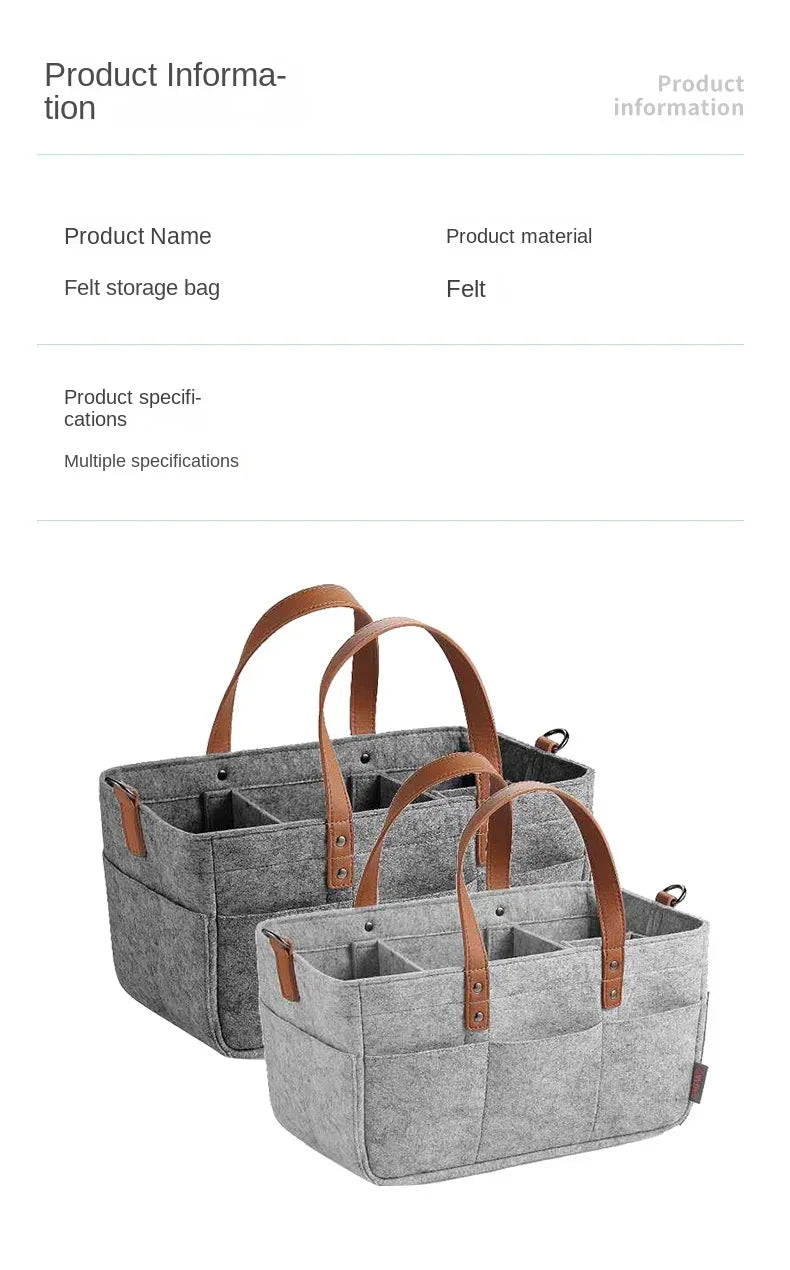 Baby Felt Storage Nursery Organizer Basket Infant Diaper Bag with Handle Caddy Changing Nappy Kids Storage Carrier Large Pocket