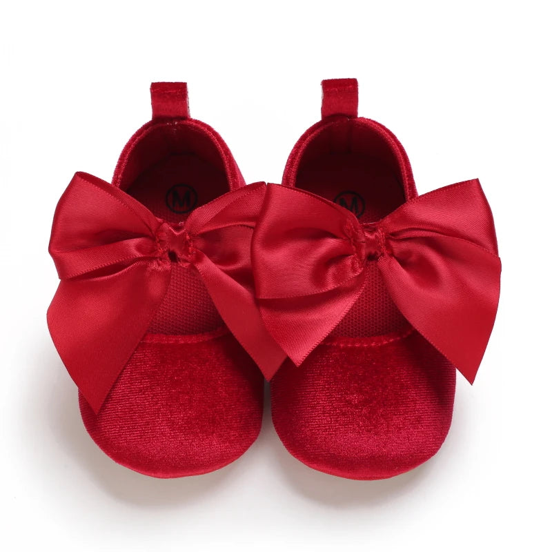 Red Bow Princess Baby Shoes – Anti-Slip Walking (Spring/Autumn)