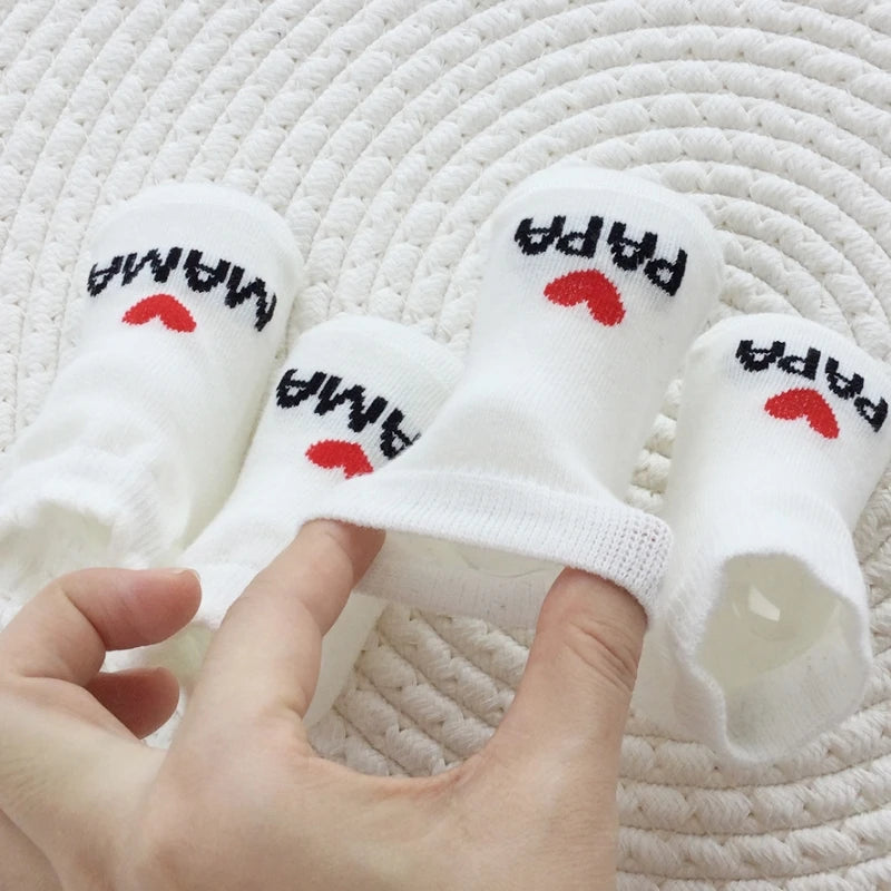2 Pairs Baby “I love Mama & Papa” Cotton Socks – Newborn Gift