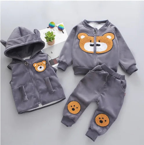 Children's Autumn and Winter Set 2024 Boys and Girls Cartoon Plush Coat+Hooded Vest+Pants Set Baby Warm Three Piece Set 0-4Y