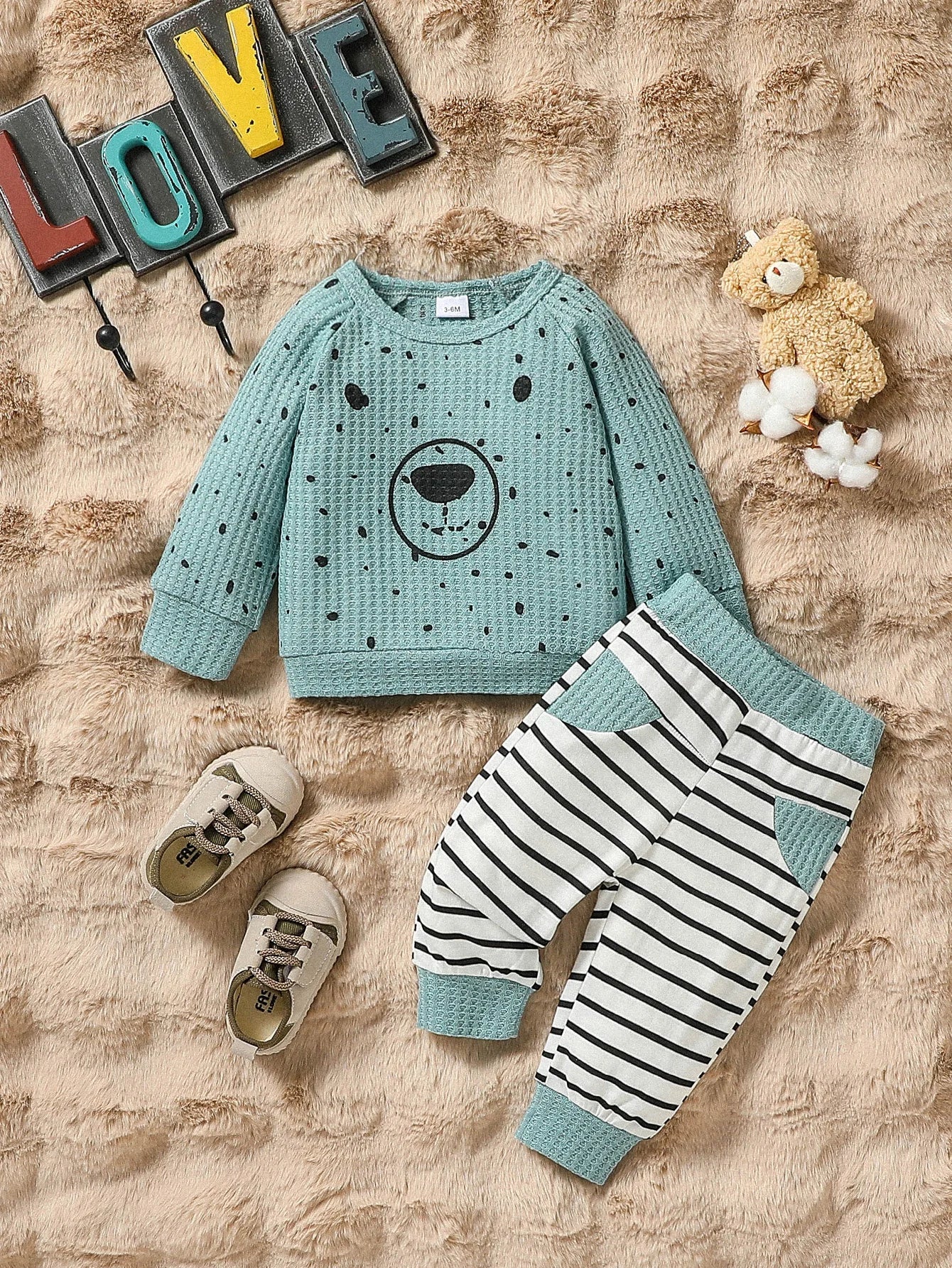 Baby Long Sleeve Waffle Cute All Seasons Plaid Pantsuits Boys For Active Bodyset