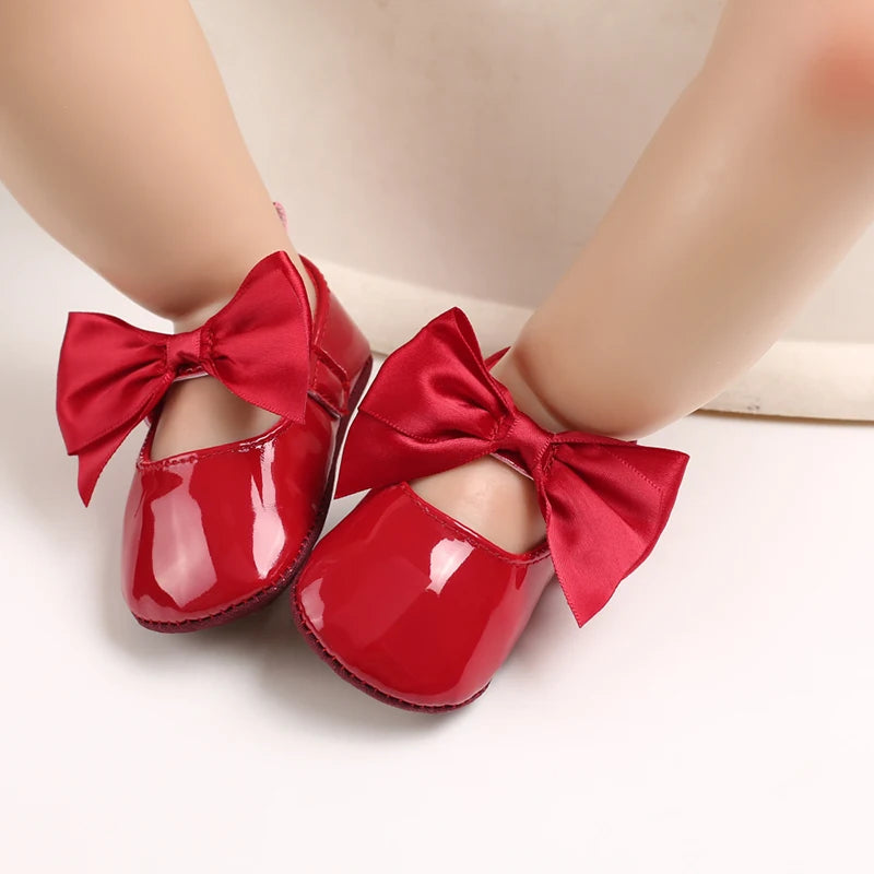 Red Bow Princess Baby Shoes – Anti-Slip Walking (Spring/Autumn)