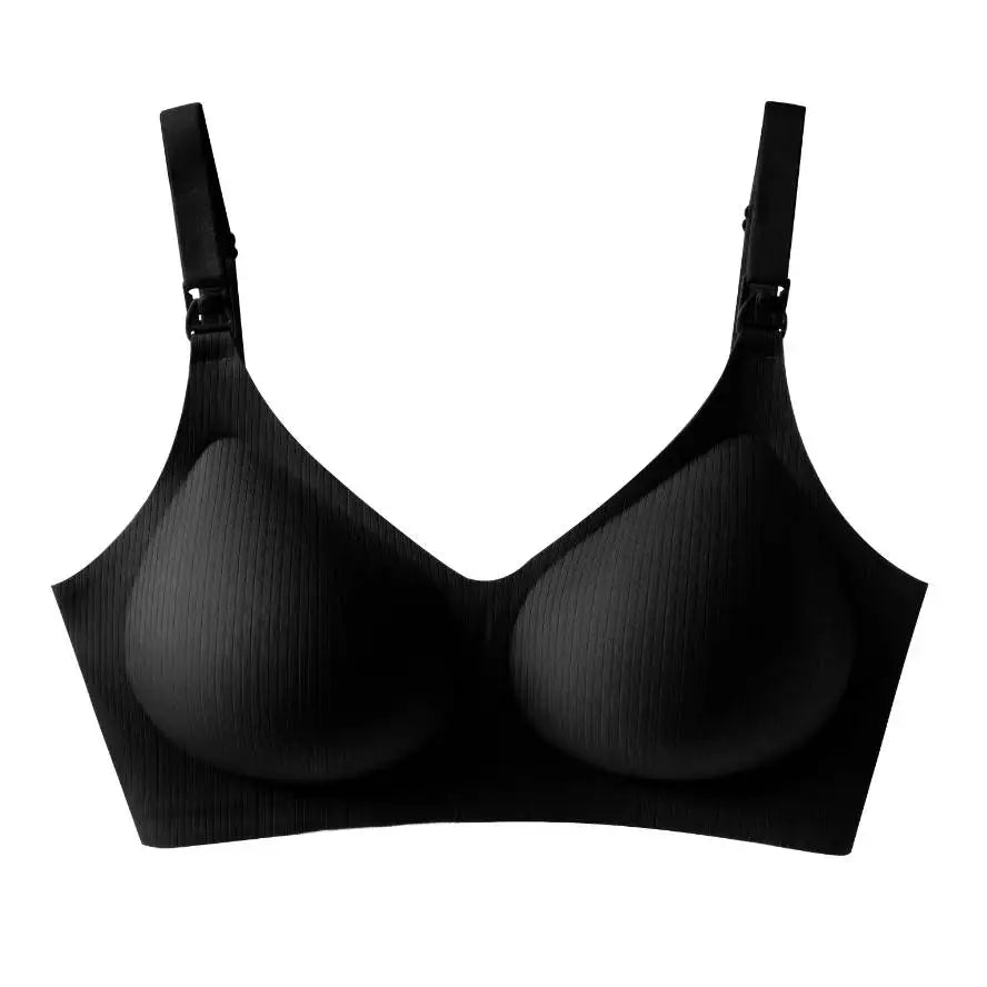 New Women'S Maternity Bra With Front Opening Solid Color Seamless Comfort Stripes V-Neck Jelly Style Nursing Bra