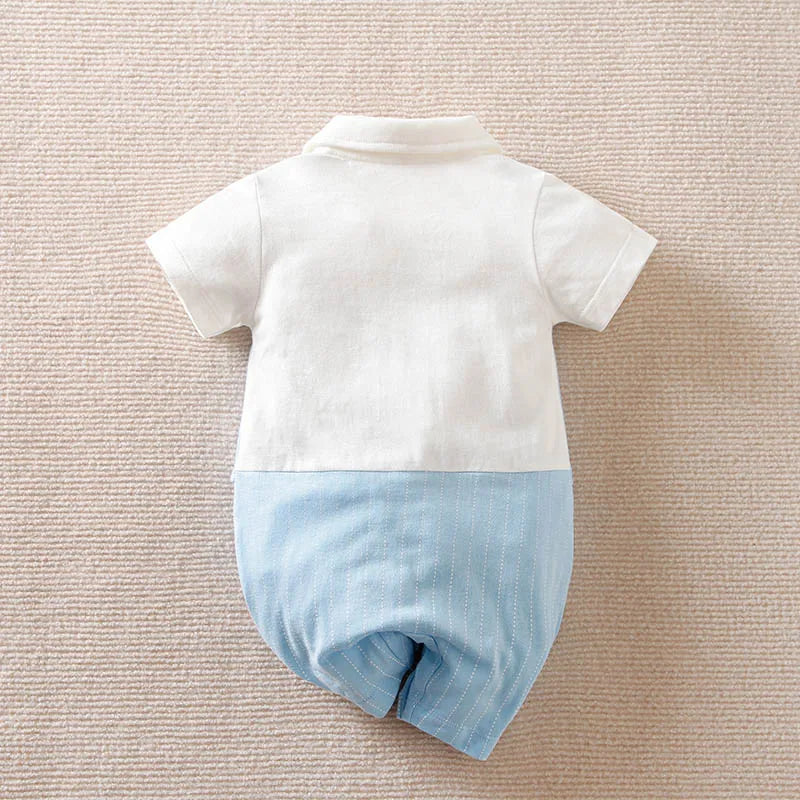 100% Cotton Short Sleeve 0-18 months Gentleman Tie Outfit Handsome Jumpsuit Baby Boys Suits Cotton Onesie Newborn Toddler Trendy