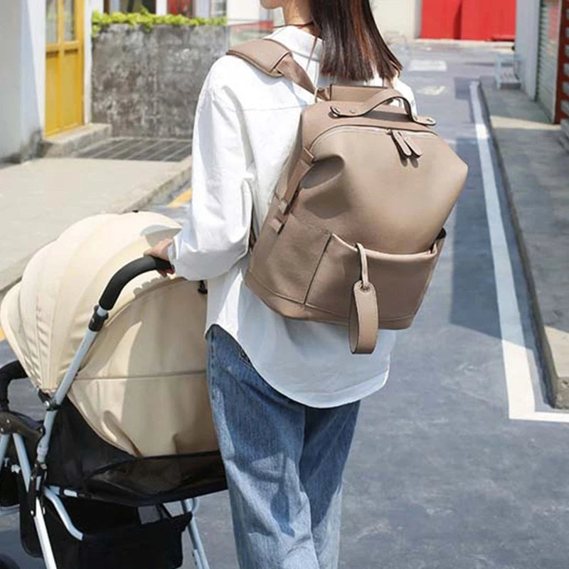 Multifunction Leather Baby Changing Bag Large Capacity