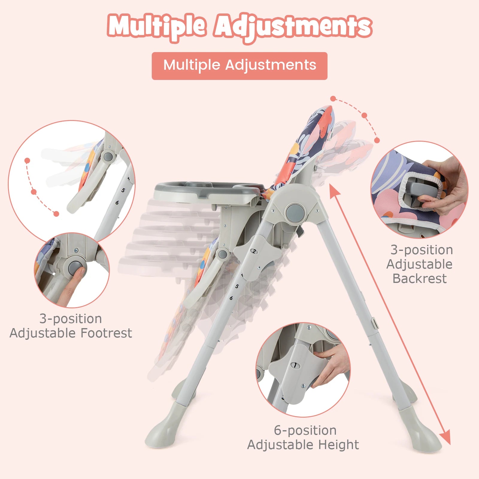 GOFLAME Folding Baby Highchair with Recline & Tray