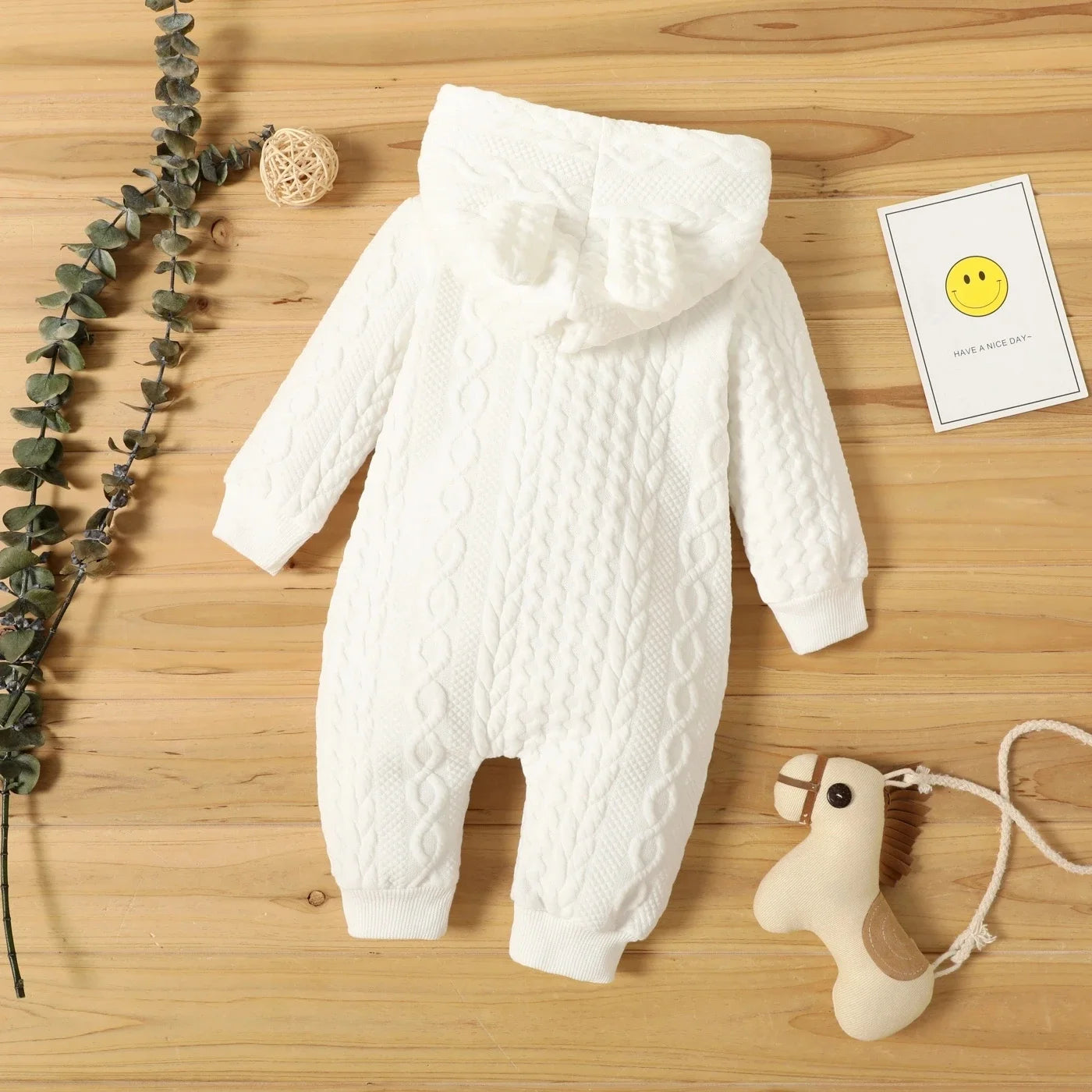 0-18 Month Newborn Baby Romper Boys Girls Cute Ears Solid Hooded Long Sleeve Baby Bodysuit Clothes Infant Autumn&Winter Costumes
