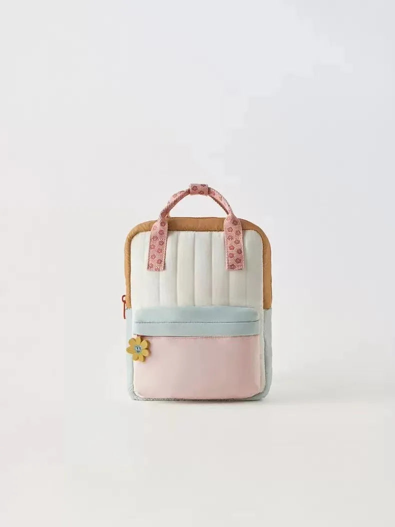 Cute Kids' Backpack with Sunflower Pendant – Colour-Block Design